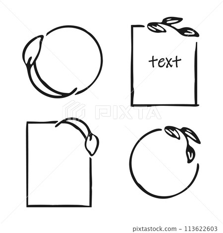 Original Frames, doodle art style borders Set. Hand drawn blob brush strokes, leaves graphic elements. Outline circle wreath, square geometric shapes. Empty frame for text space. Vector Original Frames, doodle art style borders Set. Hand drawn blob brush strokes, leaves graphic elements. Outline circle wreath, square geometric shapes. Empty frame for text space. Vector 113622603