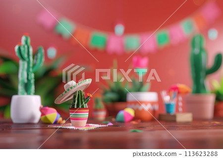 Cinco de mayo celebration, commemorating mexico's defining moment. 3d Rendering. 113623288