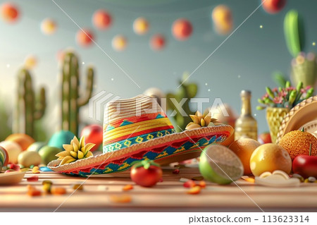 Cinco de mayo celebration, commemorating mexico's defining moment. 3d Rendering. 113623314