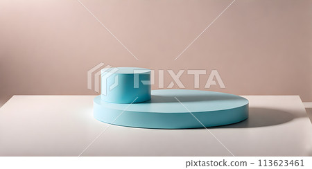 Minimalistic podium in bright blue pastel colors designed for product presentation Minimalistic podium in bright blue pastel colors designed for product presentation 113623461