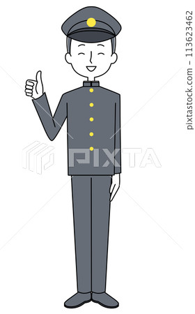 Hand sign: Illustration of a Showa-era male student (student cap and school uniform) 113623462
