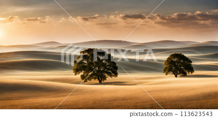 Landscape bathed in the glow of a radiant sun embodying minimalism Landscape bathed in the glow of a radiant sun embodying minimalism 113623543