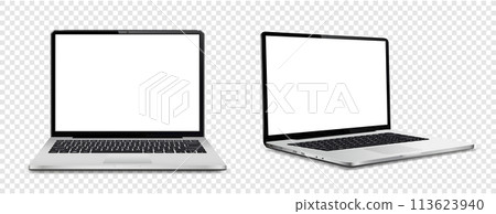 Laptop computer with white screen on transparent background 113623940