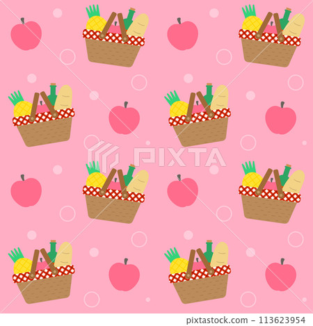 Kids seamless pattern cute picnic hand drawn pink background Kids seamless pattern cute picnic hand drawn pink background 113623954
