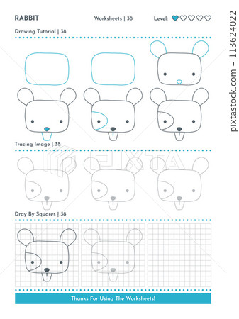 How to Draw Doodle Animal Mouse, Cartoon Character Step by Step Drawing Tutorial. Activity Worksheets For Kids 113624022