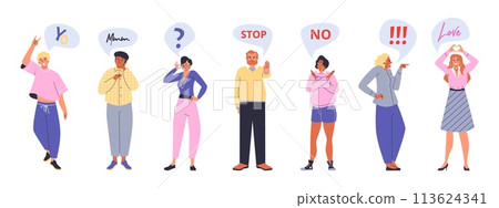 People show different gestures, set of cartoon vector illustration on white 113624341