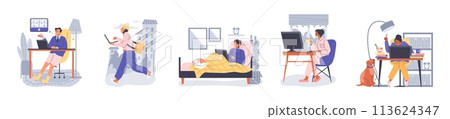 Set of working freelancers flat style, vector illustration Set of working freelancers flat style, vector illustration 113624347
