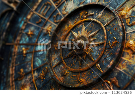 Horoscope circle with zodiac signs on abstract background 113624526