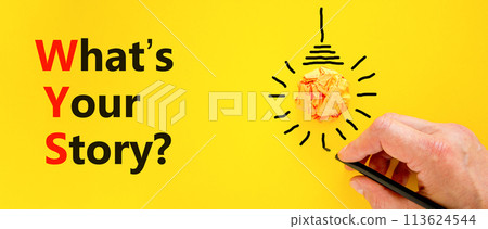 Storytelling and what is your story symbol. Concept words What is your story on beautiful yellow paper. Beautiful yellow background. Business storytelling what is your story concept. Copy space. Storytelling and what is your story symbol. Concept words What is your story on beautiful yellow paper. Beautiful yellow background. Business storytelling what is your story concept. Copy space. 113624544