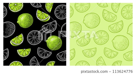 Seamless pattern fresh whole and slice lime. Isolated on white Seamless pattern fresh whole and slice lime. Isolated on white 113624776