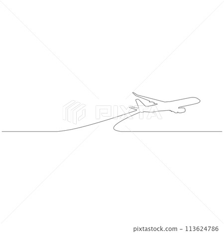 Simple airplane outline sketch illustration drawn with lines Vector 113624786