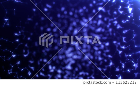 Abstract weave of moving glowing purple dots, lines and triangles on a blurred dark background. Network or digital connection. Blank background for presentation, business or speech. Abstract weave of moving glowing purple dots, lines and triangles on a blurred dark background. Network or digital connection. Blank background for presentation, business or speech. 113625212