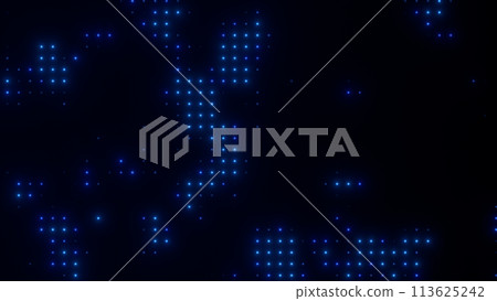 Abstract digital halftone round dots, cyber security technology big data background concept. Motion of digital data flow. Glowing blue shiny light bulbs disco wall background. Abstract digital halftone round dots, cyber security technology big data background concept. Motion of digital data flow. Glowing blue shiny light bulbs disco wall background. 113625242