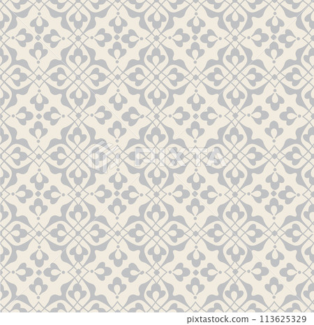 Floral arabesque line seamless pattern. Flourish fabric texture. Ornamental floral garden retro background. 113625329