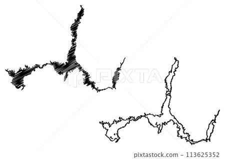 Lake Mead Reservoir (United States of America, North America, us, usa, Nevada and Arizona) map vector illustration, scribble sketch Hoover or Boulder Dam map Lake Mead Reservoir (United States of America, North America, us, usa, Nevada and Arizona) map vector illustration, scribble sketch Hoover or Boulder Dam map 113625352