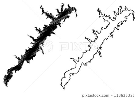 Lake Meredith Reservoir (United States of America, North America, us, usa, Texas) map vector illustration, scribble sketch Sanford Dam map 113625355