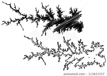 Lake Murray Reservoir (United States of America, North America, us, usa, South Carolina) map vector illustration, scribble sketch Saluda Dam map Lake Murray Reservoir (United States of America, North America, us, usa, South Carolina) map vector illustration, scribble sketch Saluda Dam map 113625357