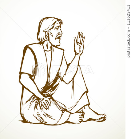 Vector drawing. Man sitting on the ground Vector drawing. Man sitting on the ground 113625413