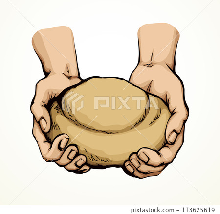 Vector drawing. Hands give a bread Vector drawing. Hands give a bread 113625619