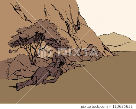 An exhausted person lies on the ground. Vector drawing 113625631