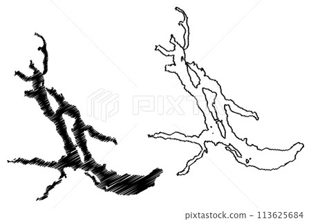 Lake Nahuel Huapi (South America, Argentine Republic, Argentina) map vector illustration, scribble sketch Lago Nahuel Huapi map 113625684