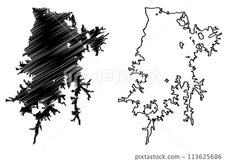 Lake Brokopondo Reservoir (South America, Republic of Suriname) map vector illustration, scribble sketch Professor Doctor Ingenieur W. J. van Blommestein Meer or Brokopondostuwmeer Dam map Lake Brokopondo Reservoir (South America, Republic of Suriname) map vector illustration, scribble sketch Professor Doctor Ingenieur W. J. van Blommestein Meer or Brokopondostuwmeer Dam map 113625686