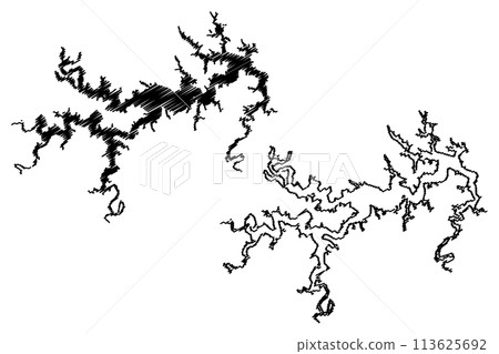 Lake Mark Twain Reservoir (United States of America, North America, us, usa, Missouri) map vector illustration, scribble sketch Clarence Cannon or Joanna Dam map Lake Mark Twain Reservoir (United States of America, North America, us, usa, Missouri) map vector illustration, scribble sketch Clarence Cannon or Joanna Dam map 113625692