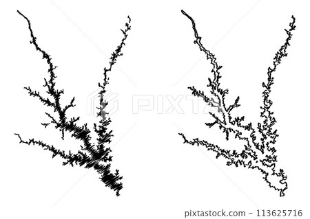 Lake Richard B. Russell Reservoir (United States of America, North America, us, usa, Georgia and South Carolina) map vector illustration, scribble sketch Richard B. Russell Dam map 113625716