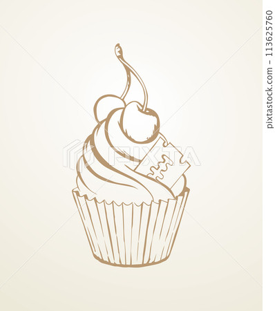 Vector drawing. Cake with cherries and razor blade Vector drawing. Cake with cherries and razor blade 113625760