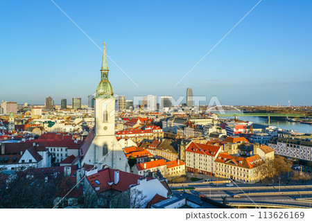 Bratislava panorama on a sunny day, the skyline of Bratislava as seen from Bratislava Castle Bratislava panorama on a sunny day, the skyline of Bratislava as seen from Bratislava Castle 113626169