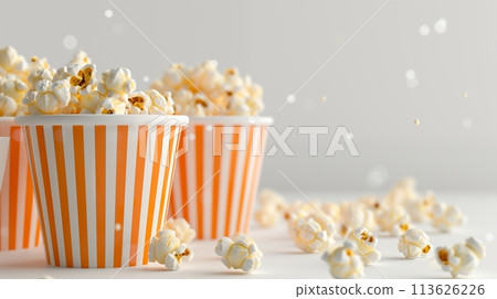 Buckets of scrumptious popcorns, incredibly appetizing and tempting, AI Generated 113626226