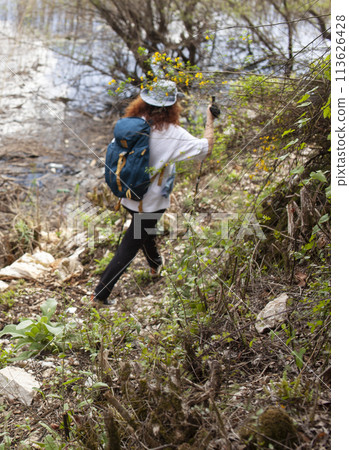 senior friends tourists outdoor adventure together on mediterranian sea landscape senior friends tourists outdoor adventure together on mediterranian sea landscape 113626428