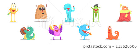Funny Monster Character as Toothy and Hairy Mutant with Friendly Face at Party Vector Set 113626506