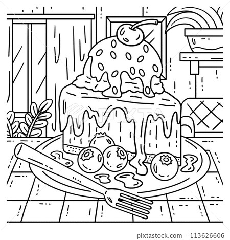 Ice Cream Cake Coloring Page for Kids 113626606