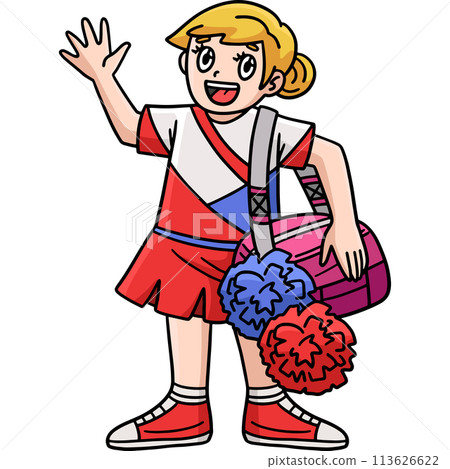 Cheerleader Girl with a Sports Bag Pompoms Clipart 113626622