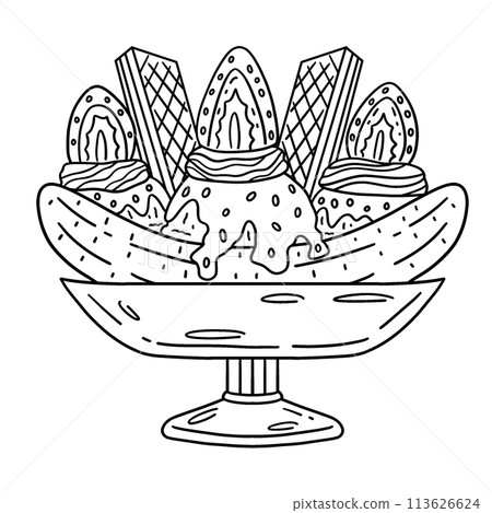 Ice Cream Banana Split Sundae Isolated Coloring Ice Cream Banana Split Sundae Isolated Coloring 113626624