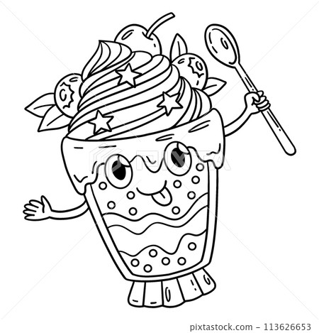 Parfait Ice Cream Isolated Coloring Page for Kids 113626653
