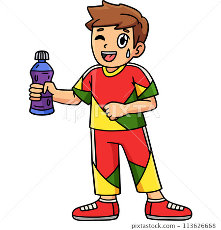 Cheerleader Boy with Water Bottle Cartoon Clipart 113626668