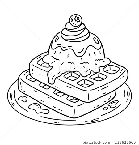 Waffle with an Ice Cream Scoop Isolated Coloring  113626669