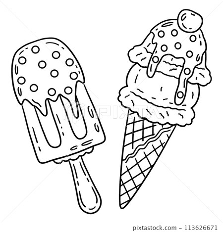 Double Scoop Ice Cream and Popsicle Isolated  113626671