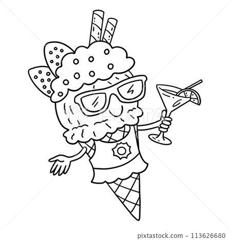 Ice Cream with Sunglasses Isolated Coloring Page Ice Cream with Sunglasses Isolated Coloring Page 113626680