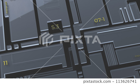 Abstract block diagram of a microchip, futuristic glass tech background 113626741