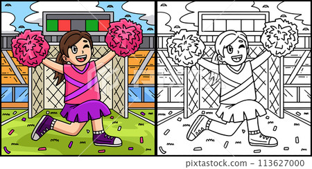 Cheerleader Girl Kneeling Pompoms Illustration 113627000