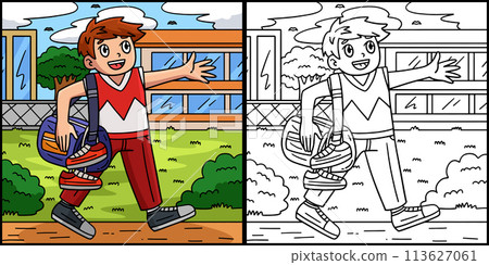 Cheerleader Boy with a Duffel Bag Illustration 113627061