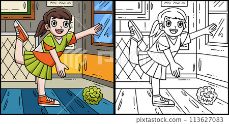 Cheerleading Girl Stretching Colored Illustration 113627083