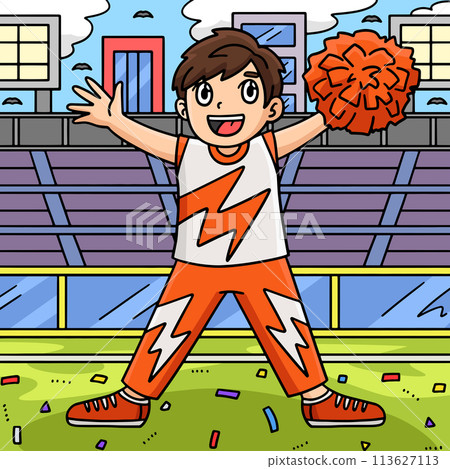 Cheerleading Boy Cheerleader Waving Colored Cheerleading Boy Cheerleader Waving Colored 113627113