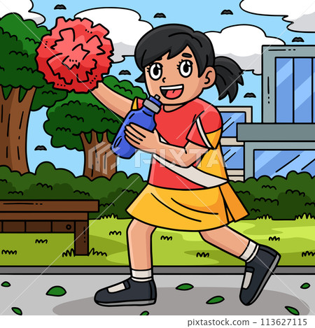 Cheerleader Girl with a Sports Bottle Colored  113627115