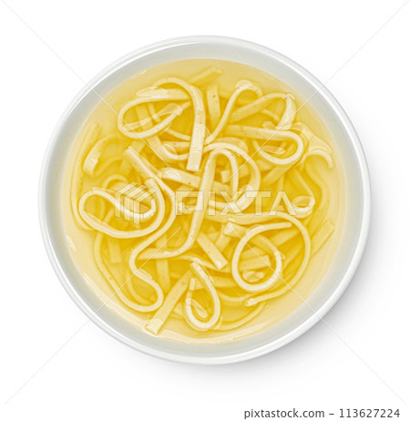 Instant noodle soup isolated on white background, top view, package design element Instant noodle soup isolated on white background, top view, package design element 113627224