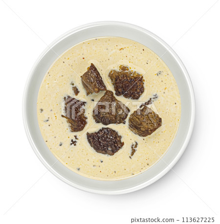 Meat goulash in cream sauce, beef stroganoff isolated on white background, top view Meat goulash in cream sauce, beef stroganoff isolated on white background, top view 113627225