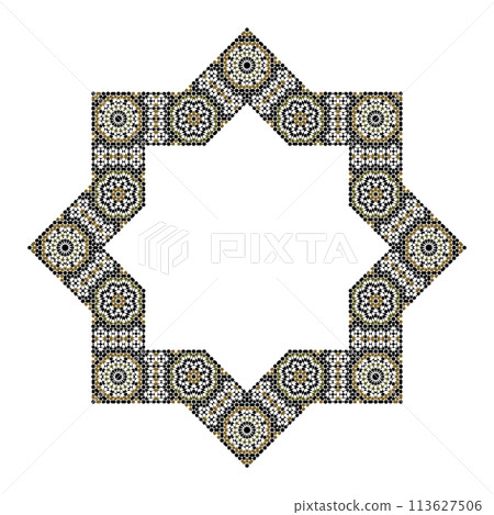 Decorative octagonal star with an ornament in Arabic style 113627506
